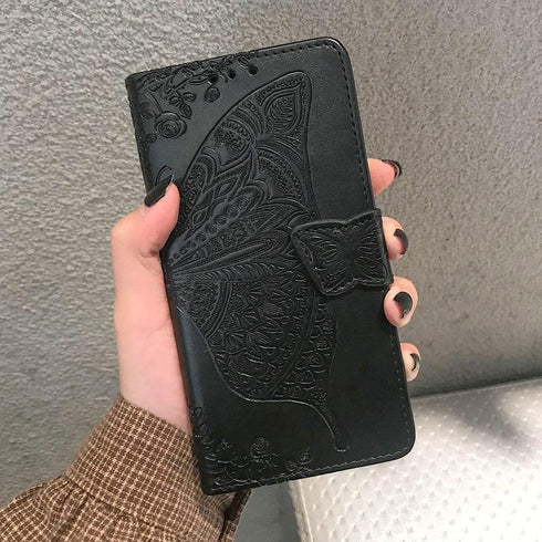 iPhone 11 Wallet Case, Women Flip Folio Cover with Butterfly Embossed PU Leather Stand Card Holder Slots, Magnetic