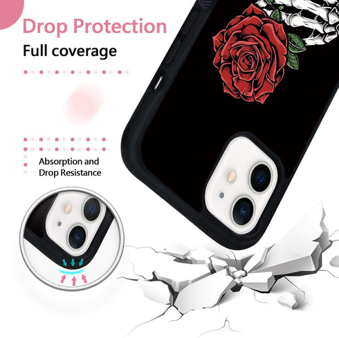 FANXI Gothic Rose Phone Case for iPhone 12/12 Pro - Shockproof TPU & Aluminum, Cute Red Rose Design for Men & Women.