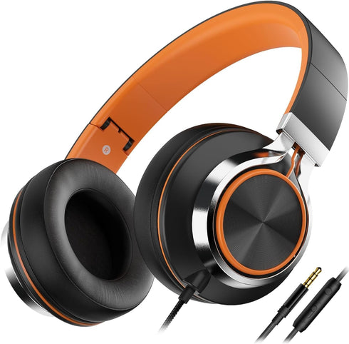 Kids Headphones, Wired with Microphone and Volume Control, Folding Stereo Corded On-Ear 3.5mm Headset for Boys Girls