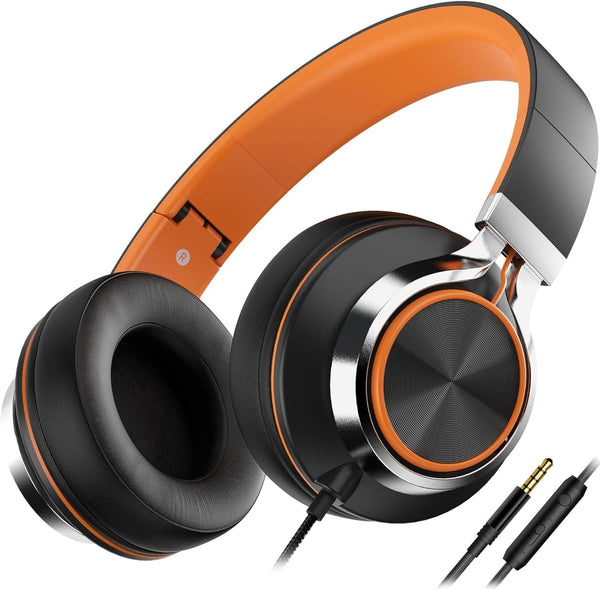 Kids Headphones, Wired with Microphone and Volume Control, Folding Stereo Corded On-Ear 3.5mm Headset for Boys Girls