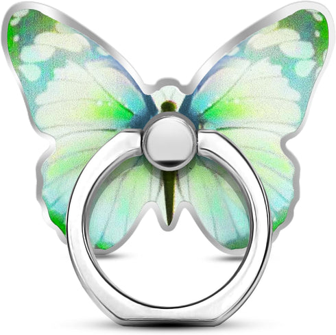 Green Metal Butterfly Cell Phone Ring Holder, Finger Kickstand Back Stand Hand Grip Compatible with Smartphone, Tablet,