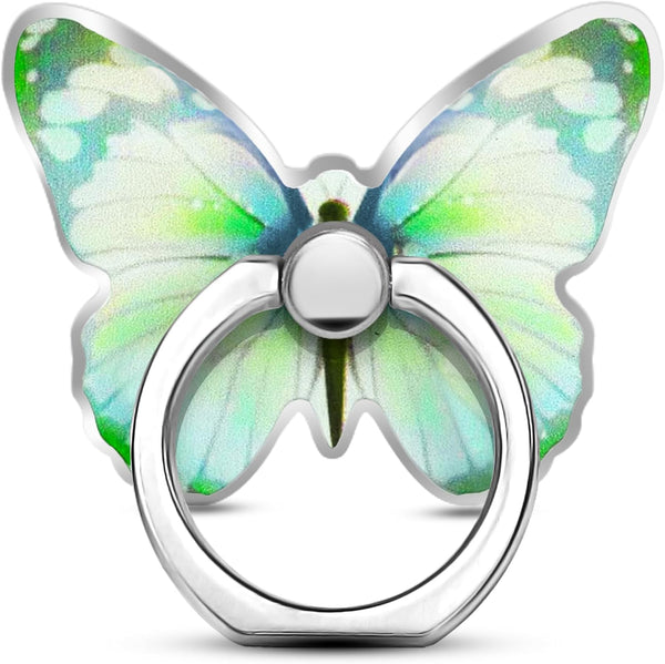 Green Metal Butterfly Cell Phone Ring Holder, Finger Kickstand Back Stand Hand Grip Compatible with Smartphone, Tablet,