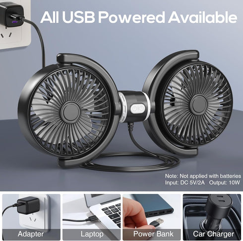 360 3-Speed Trustnice USB Car Fan for Backseat for Kids, Dual Head Car Seat Fan Independently Controlled Rotatable