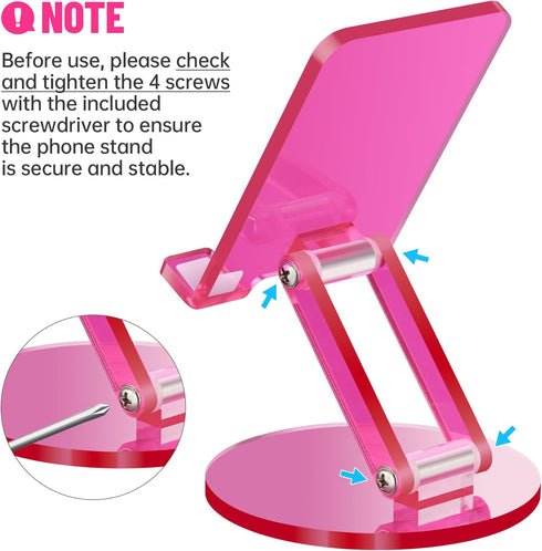 Tomorotec Adjustable Angle Acrylic Cell Phone Stand for Desk, Foldable Acrylic Phone Holder Cute for Office, Portable
