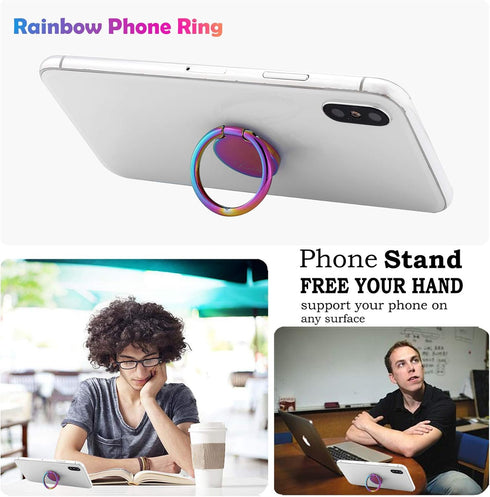 lenoup Kickstand,360 Rainbow Cell Phone Ring Stand Holder,Purple Multicolor Ring Grip Rotation Metal Finger Ring