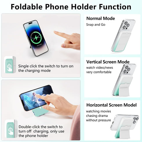 Wireless Magnetic Power Bank 10000mAh with Foldable Stand, PD 22.5W Fast Charging, Compatible with MagSafe iPhone Series