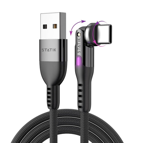 Statik PowerPivot USB to USB C Cable Fast Charging, 360 Rotating Head USB C Charger Cable, 15W USB to C Cable, 6ft/1m