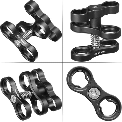 MINIFOCUS 4PCS 1'' Aluminum Ball Clamp Mount for Underwater Diving Light Arms System, 360° Clip Adapter Bracket