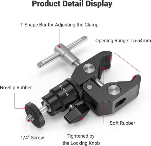SmallRig Super Clamp Mount with Mini Ball Head, Hot Shoe Adapter for LCD Field Monitor