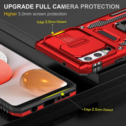 Samsung Galaxy A42 5G Case with Slide Camera Cover, Military Grade Shockproof Armor Heavy Duty Case - Red