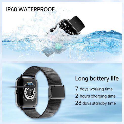 Smart Watch for Men Women, 1.85" IP68 Waterproof Smartwatch, Fitness Tracker with Heart Rate/Sleep Monitor, Black
