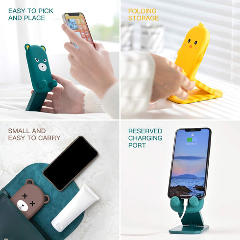 Cute Cell Phone Stand, Foldable Adjustable Animal Phone Holder for Desk, Compatible with iPhone and iPad