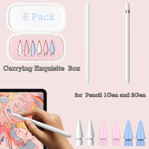Wilbeva 6 Pack 2nd 1st 2nd/ 1st (A-6 Pack Replacement Pencil Tips with Case for Apple iPad / Generation - Sensitive