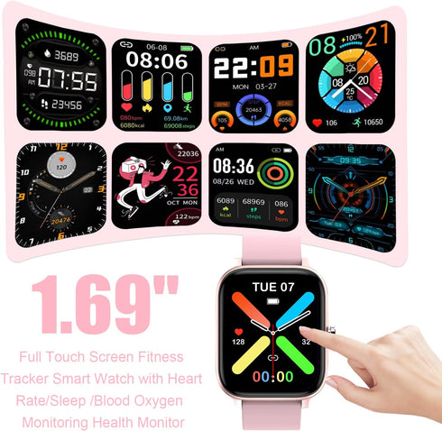 Smart Watch for Men Women Compatible with iPhone Samsung Android Phone 1.69“ Full Touch Screen Watch IP68 Waterproof Bluetooh Fitness Tracker Smart Watch with Heart Rate/Sleep Monitor