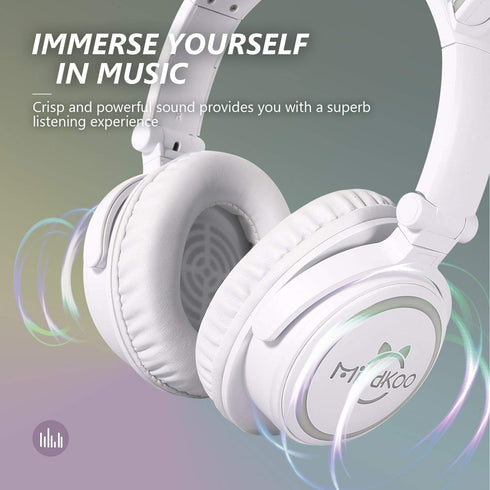 Headphones for Back to School, Kids Cat Ear Headphones, Foldable Bluetooth Wireless Headphones with Microphone, LED