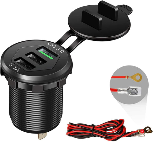 Quick Charge 3.0 Car Charger, 12V/24V 35W QC3.0/2.0 USB Charger Socket, 3 USB Power Outlet Fast Charge with Wire Fuse