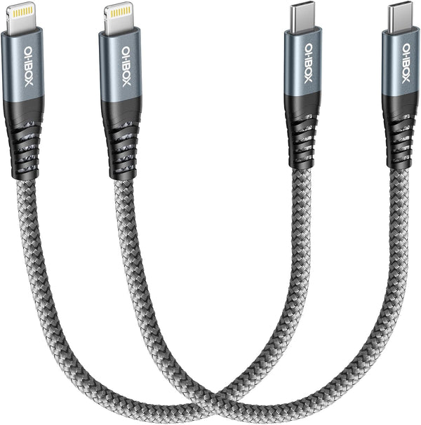 ohbox Short USB-C to Lightning Cable 1FT, 2Pack MFi Certified Type C iPhone Charger Cord for Fast Charging Compatible