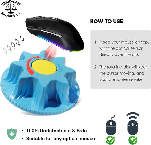 Mechanical Mouse Jiggler - Undetectable Device, Keeps Mouse Moving and Computer Awake, Cordless, Wireless