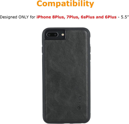 molzar GripBig Series Case for iPhone 8 Plus/7 Plus/6 Plus, Built-in Metal Plate for Magnetic Mount, Black/Black