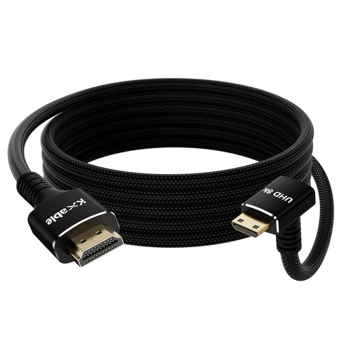 Right Angle 8K Mini HDMI to HDMI Cable 4FT, Bidirectional, Braided, 8K@60Hz,