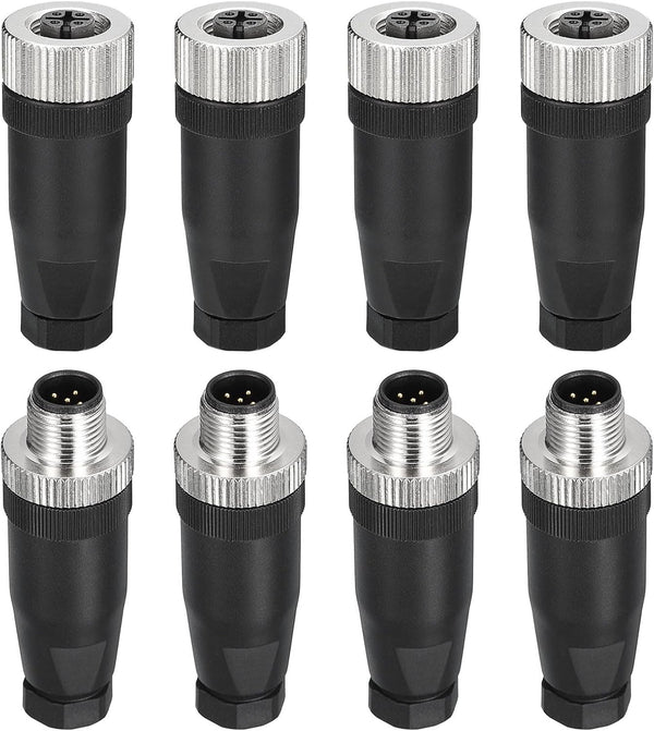 MECCANIXITY 5 Pin M12 Male & Female Aviation Wire Connector, 4 Set Waterproof IP67 Circular Connector for Networks