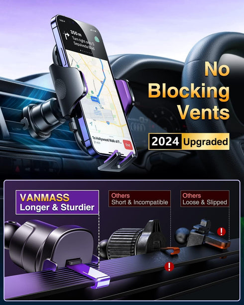 VANMASS Military-Grade Car Phone Holder, 2024 Best Suction & Clip, Dashboard Mount for iPhone 15 Pro Max