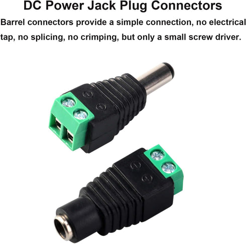 MILAPEAK 10 Pairs DC Power Pigtail Cable 12V 5A Male & Female + 10 Pairs DC Power Jack Plug Adapter Barrel Connector.