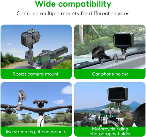 FANAUE Double Socket Arm for 17mm Ball Head Adapter, Aluminum Alloy, Compatible with Garmin GPS Mount