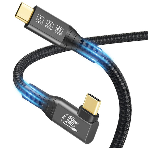 USB4 Cable with Thunderbolt 4, 240W Charging Cable, 40 Gbps Data Cable, 8K @ 60Hz HDR, USB C to USB C Cable, 90Degree