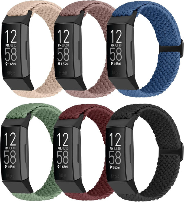 Fitbit Charge 4/3/3 SE Bands, Braided Stretchy Solo Loop, 6 Pack Nylon Elastic Straps for Men Women