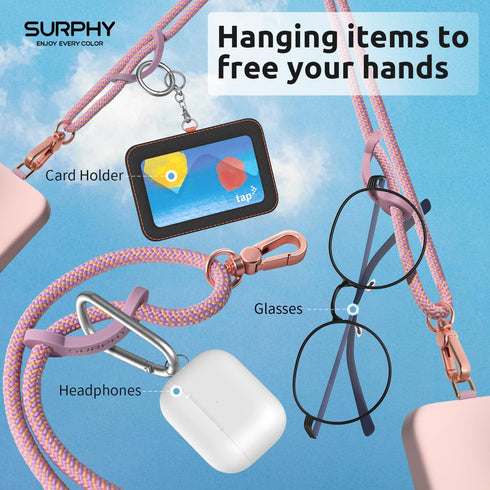 SURPHY Phone Lanyard Crossbody, Adjustable Cell Phone Lanyard with 2 Pack Phone Tether Tab, Two-Color Braided Phone