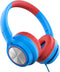 LORELEI E7 Kids Headphones with Microphone, On-Ear Wired Headset for Children, 85/94dB Safe Volume, Foldable (Blue&Red)
