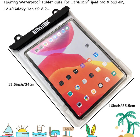 Floating Waterproof Tablet Case Protective Cover Pouch for iPad Pro IPAD Air 13inch MacBook air Galaxy Tab S9+ Surface Pro9 Tablet and laptop up to 13inch, Perfect for Pool Beach