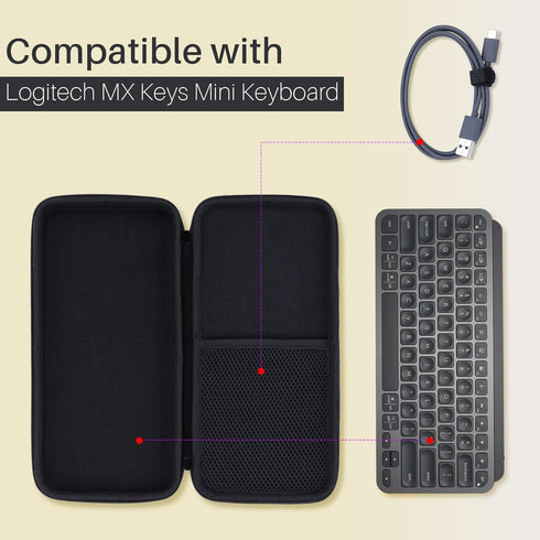 Hard Carry Case Compatible with Logitech MX Keys Mini, Minimalist Wireless Illuminated Keyboard, Graphite Case