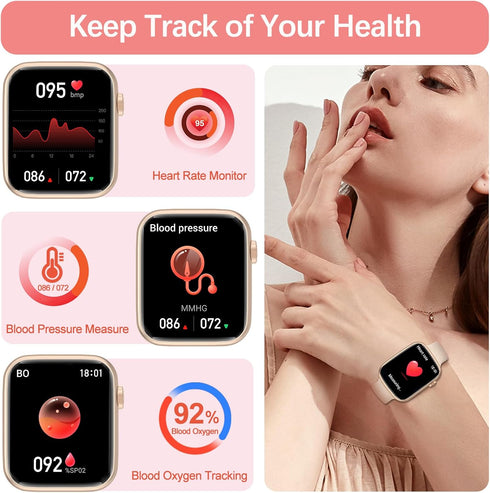 Smart Watch for Women, 1.85" Smartwatch with Call Function, Fitness Activity Tracker, Heart Rate Monitor, Pink