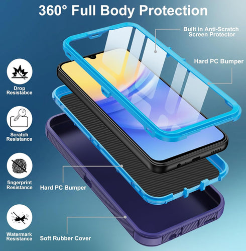 Shop Samsung Galaxy A15 5G Case - Rugged, Heavy Duty, Full Body Protection with Built-in Screen Protector (Blue).
