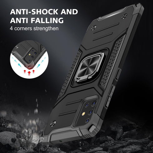 Military Grade Case for Samsung Galaxy A51, Built-in Kickstand Heavy Duty Shockproof Cover (Black)