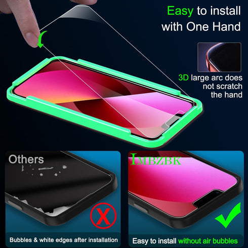 IMBZBK iPhone 13 Screen Protector 3 Pack - 9H Tempered Glass & Camera Lens Protectors, Case Friendly, Transparent.