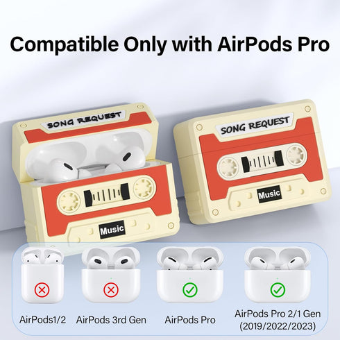Cassette Tape Case Cover for AirPods Pro 2nd Generation, Shock Resistant, Washable, Scratch Proof with Cleaning Kit &