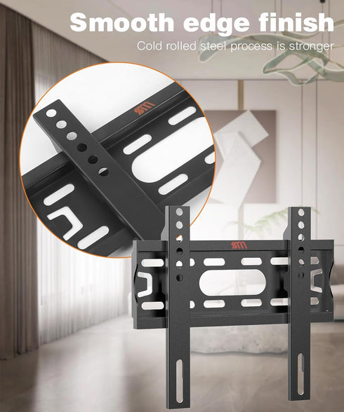 Fixed TV Wall Mount Low Profile for 17-42” Universal Small Flat TVs & Monitors, Slim Bracket Fits 8" Wood Studs Max