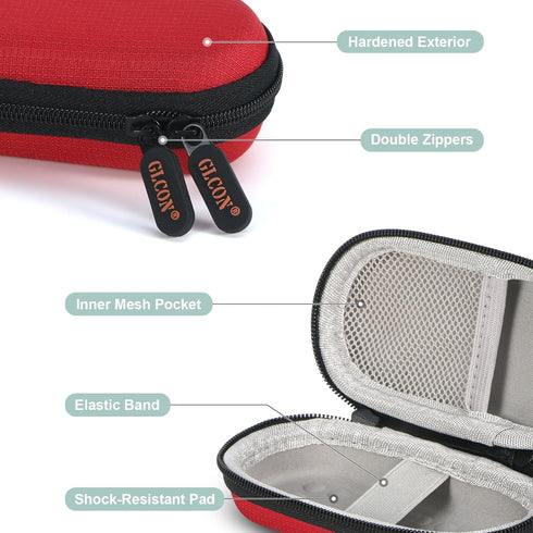 GLCON Red Mini Portable Case for Kardiamobile EKG Heart Monitor, Hearing Aids, In Ear Monitor - Small IEM Carrying Case