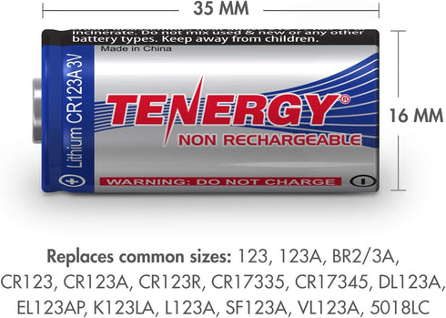 Tenergy 12 Pack 3V CR123A Lithium Batteries, 1500mAh PTC Protected for Cameras and Flashlights