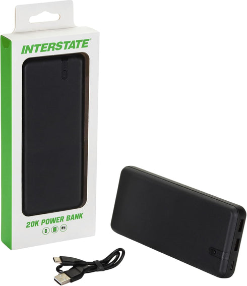 Interstate Batteries 20,000mAh Power Bank Charger for Cell Phones, Electronics, Emergencies (5V, 20Ah) with LED USB