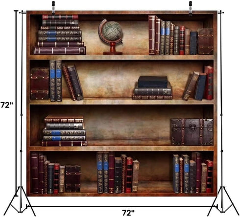 BELECO 6x6ft Fabric Vintage Bookshelf Backdrop Library Books Antique Book Racks School Bookcase Backdrop