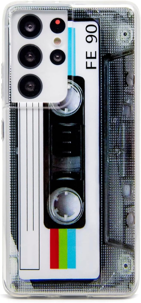 FAteam Case for Galaxy S21 Ultra 5G, Shockproof Scratchproof TPU Soft Bumper Retro Cassette Tape Case