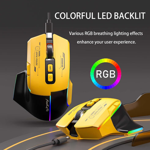mobiproduct 5 7200, Wireless MouseErgonomic Mouse with Adjustable DPI up to RGB Breathing Lights, Compatible