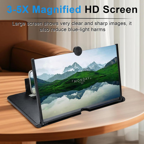 KUVPIUS 3D Phone Screen Magnifier, HD Screen Amplifier Fresnel Lens Eye Protection, Foldable Pull-Out Screen for Movies