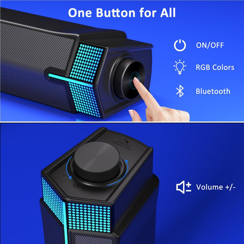 Jeecoo M20 Bluetooth Computer Speakers for PC, Wired USB-Powered Sound Bar, Superb Stereo Sound, Gradient LED