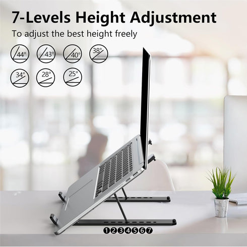 Laptop Stand for Desk, Adjustable Riser ABS+Silicone Foldable Portable Holder, Ventilated Cooling for 10-15.6” Laptops,