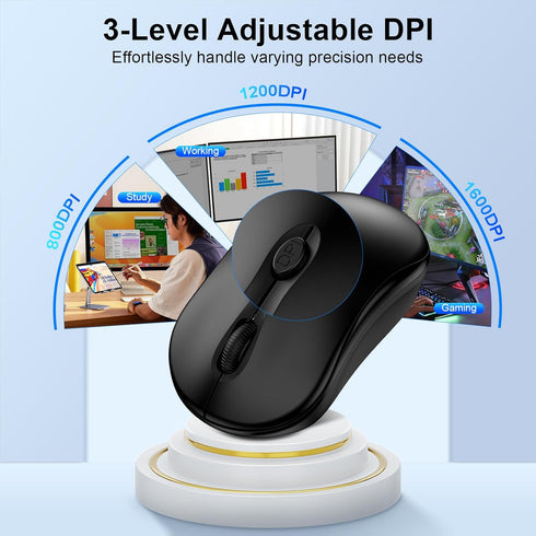 ABCPOW 2.4GHz 3 4 1600 Wireless Mouse for Laptop Computer Mouse Wireless, Computer Mice Adjustable DPI Office Cordless